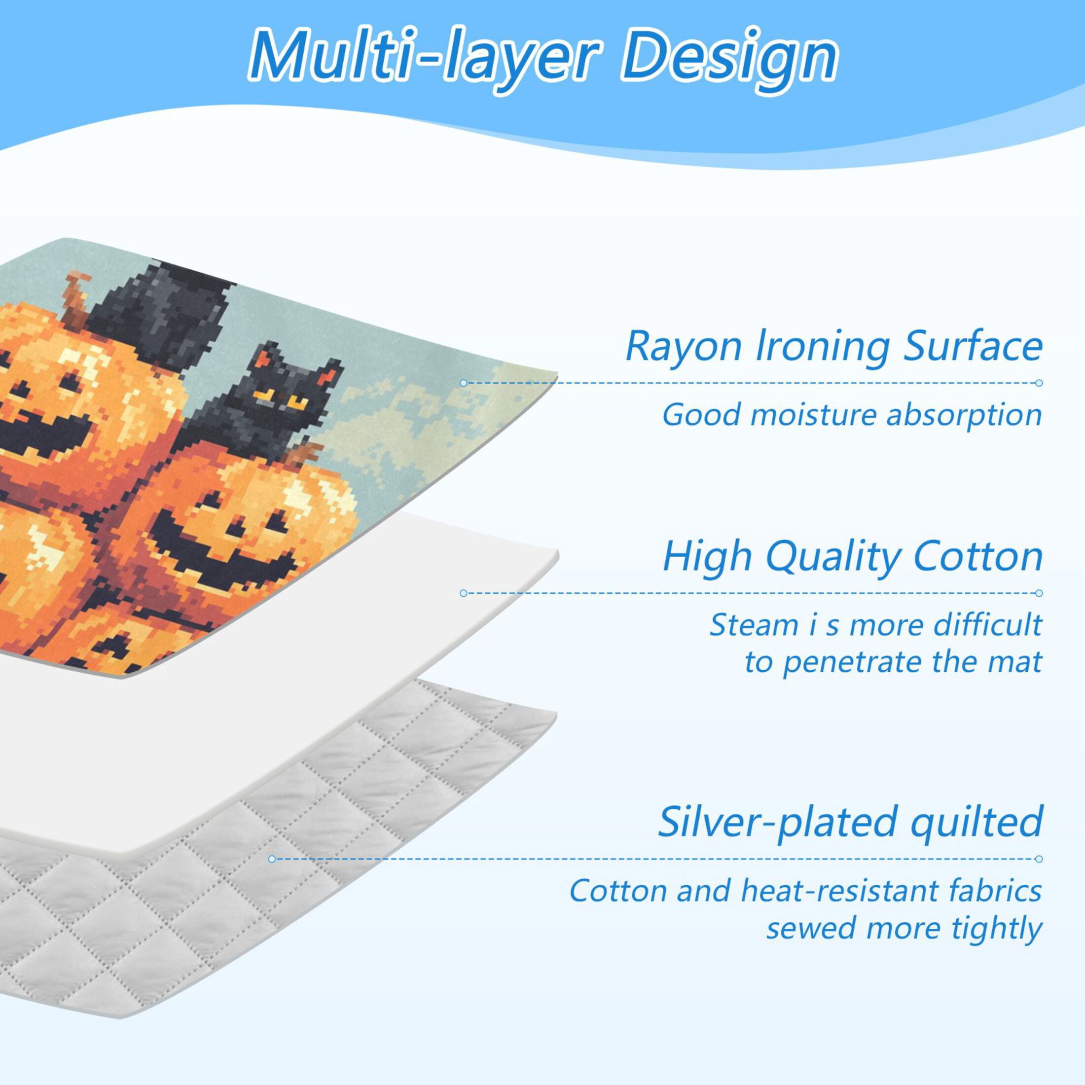 Pixel Halloween Pumpkins Cats Ironing Board Covers Heat Resistant Ironing Pad Mat Portable for Travel Washer Dryer Table