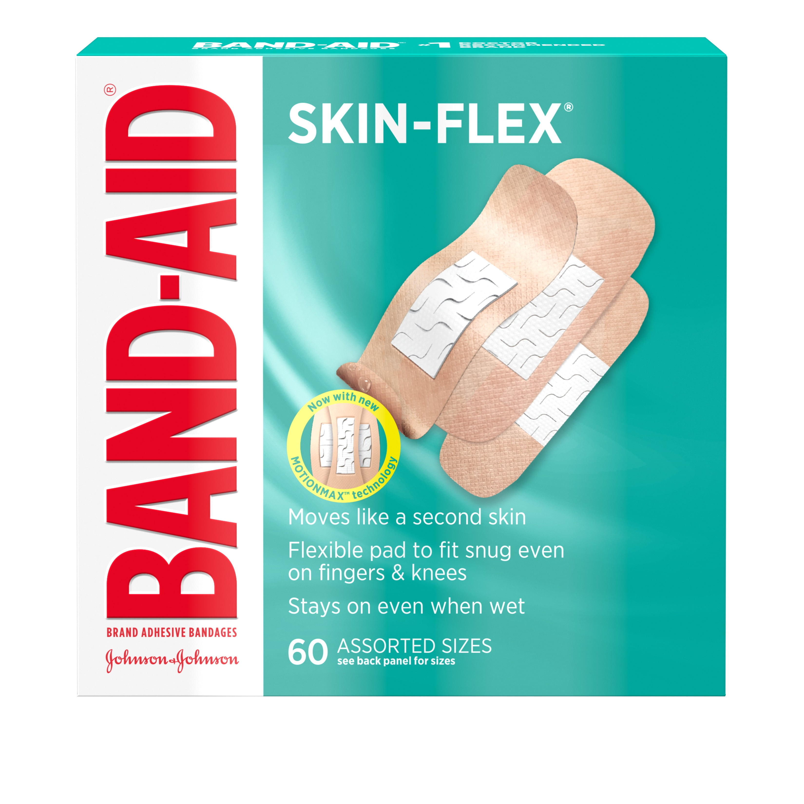 BandAid Brand SkinFlex Adhesive Bandages, Assorted Sizes, 60 ct