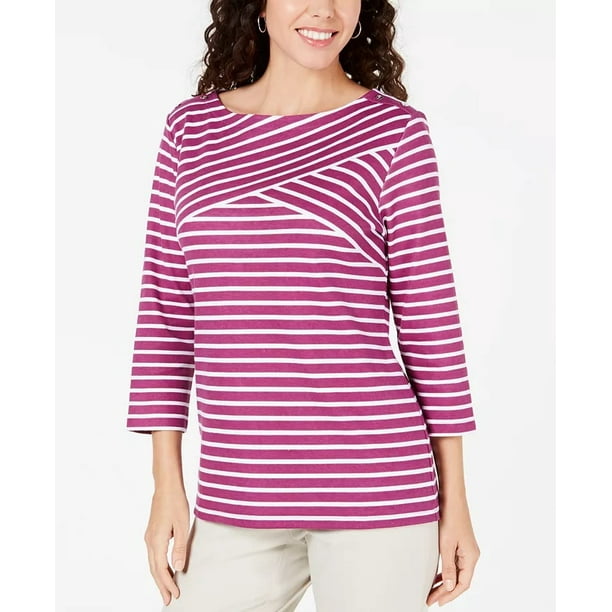Karen Scott Women's Cotton Eyelet Trim Top Purple Size Small