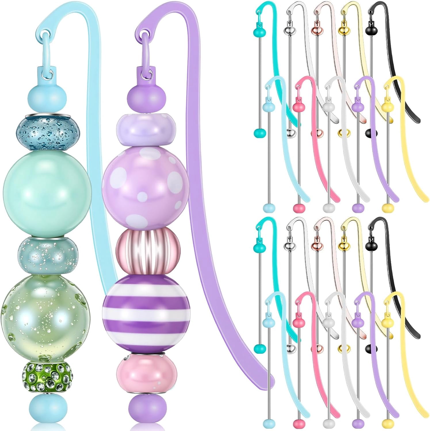 ABPETE 20 Pcs Beadable Bookmarks DIY Metal Blank Bar Bookmark for Beads Modern Bead Craft Jewelry Pendant Charm Gift for Book Lovers Student Teacher Office Supplies(Silver)