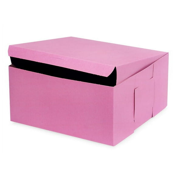 Pack Of 100, 10 X 10 X 5" Solid Pink Bakery Boxes 1-Piece Lock Corner Box For Cakes, Pies, Cupcakes Made In USA