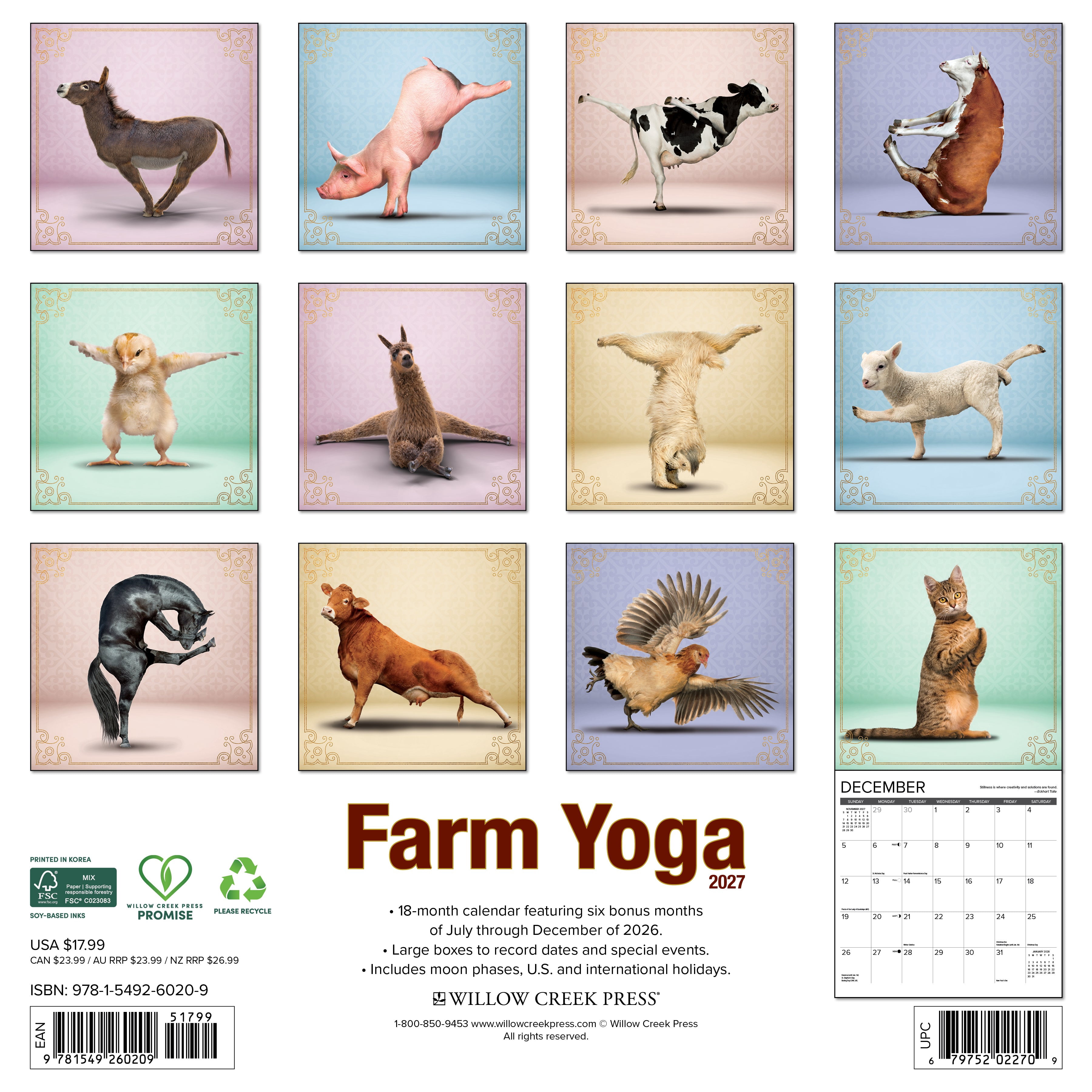 Willow Creek Press, Farm Yoga 2027 Wall Calendar