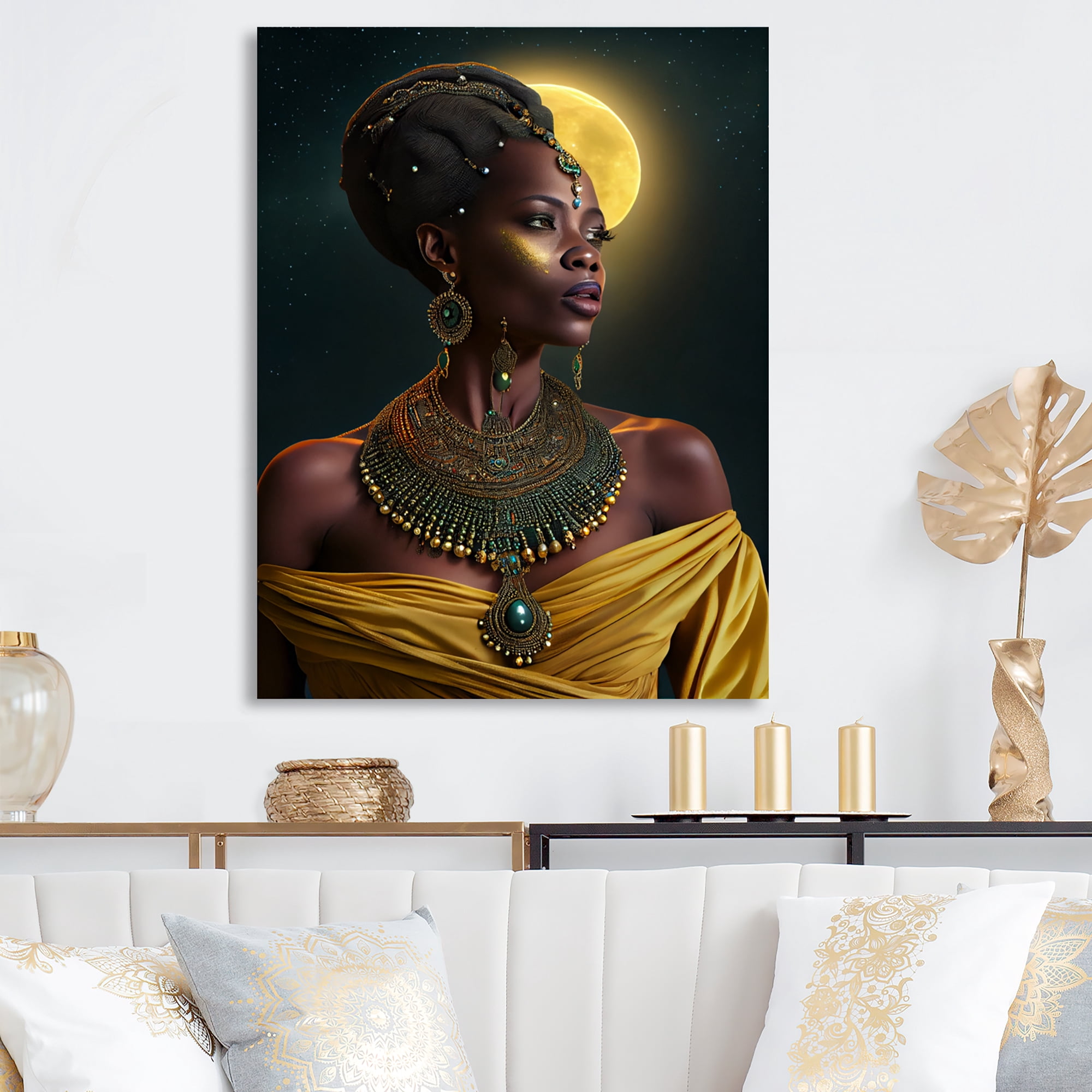 Designart Emerald Queen African Woman Under Moon I Canvas Wall Art