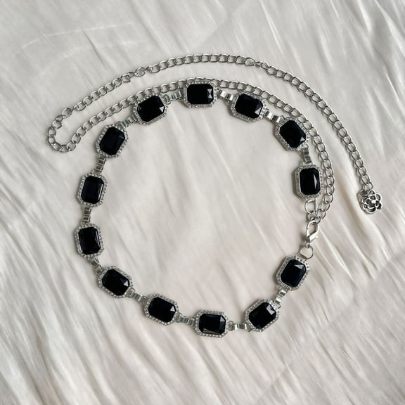 Zhuge 2-Pack Women’s Crystal Waist Chain Belt, Adjustable Shiny Dress Chain for Evening & Formal Wear,Black