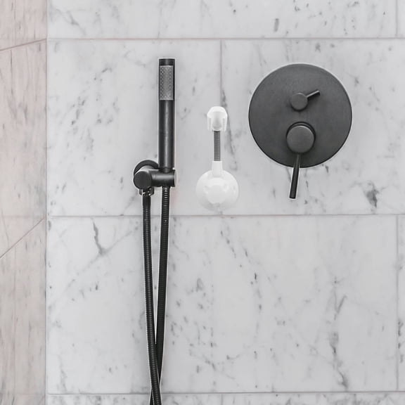TABLZONE White Plastic Wall Mount Shower Handle Holder, Handheld Shower Bracket for Bathroom, Easy Install Accessory