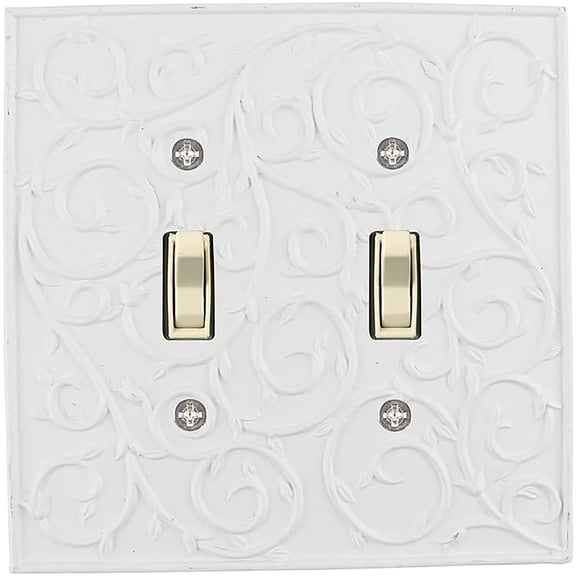 MERIVILLE French Scroll Double Toggle Wall Plate, Light Switch Cover, Off White