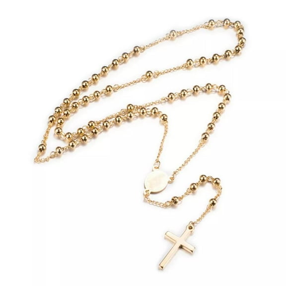 Stainless Steel Pendant Necklaces Rosary Bead Necklaces Gold 24.96"  P667