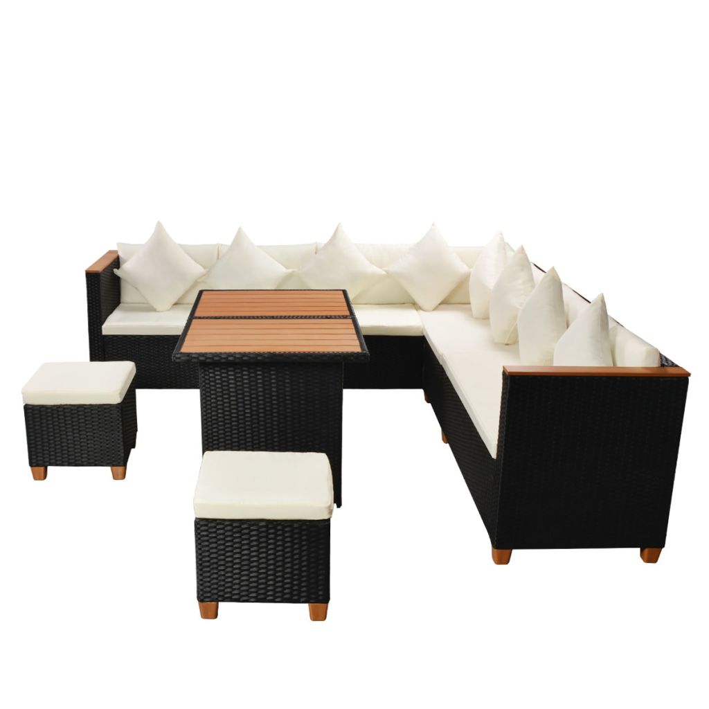vidaXL 7 Piece Patio Lounge Set with Cushions Poly Rattan Black - image 4 of 10