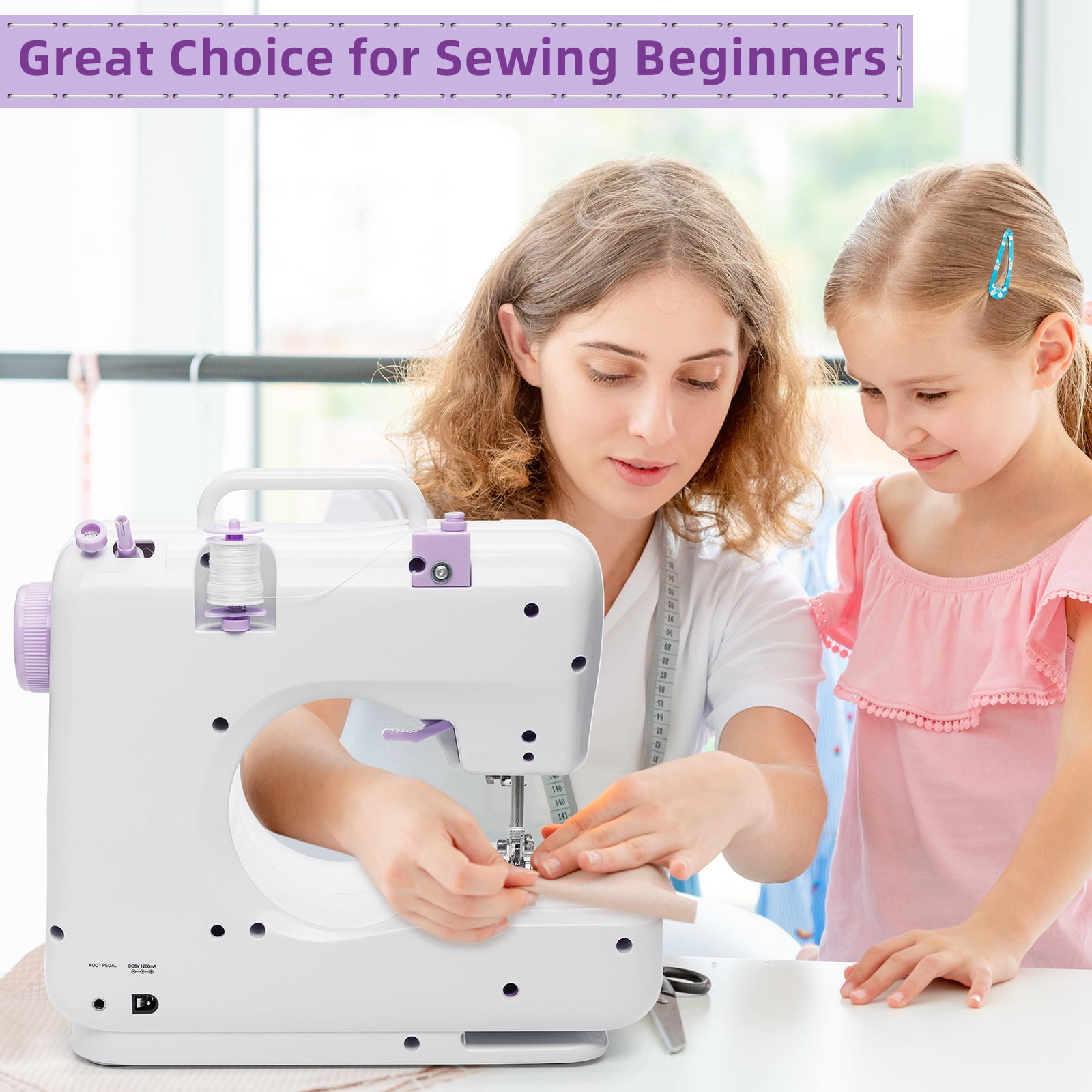 BSHAPPLUS® Portable Sewing Machine,49 Piece Handheld Electric Sewing Machines Kit,12 Stitch Patterns Mini Sewing Machine for Beginners Kids,Household Multifunctional Crafting Mending Machine