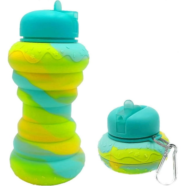 Botella de agua de silicona plegable de 20 oz estilo donut - Botellas de agua reutilizables para deportes, gimnasio, viajes, camping, senderismo, ligeras.