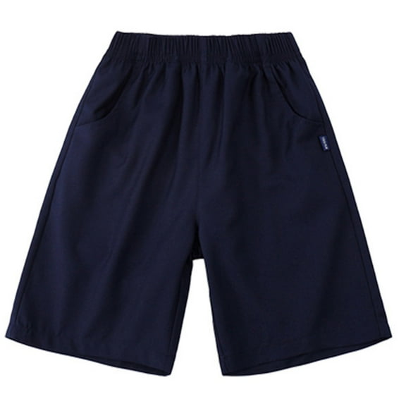 HUAXUN-Boys Summer School Shorts with Elastic Waist - Lightweight Twill Flat Front Casual Shorts for Students 3-18 Years, Comfortable Breathable Outdoor Play Shorts(Navy,3-4Years)
