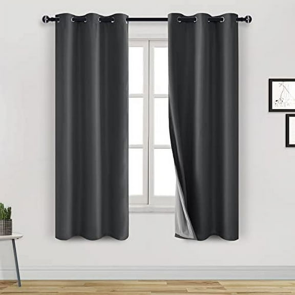 DWCN Room Darkening Grommet Window Curtains Blackout Drapes Total Sun Light Heat Blocking Noise Reducing Thermal Insulated 2 Panels for Living Room (Dark Grey,42"W x 63"L)