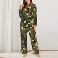 thumbnail image 2 of Pajama Sets for Women 2 Pcs, Cool Cat Camouflage Green Button Down Long Sleeve Sleepwear Lounge PJ Sets, 2 of 6