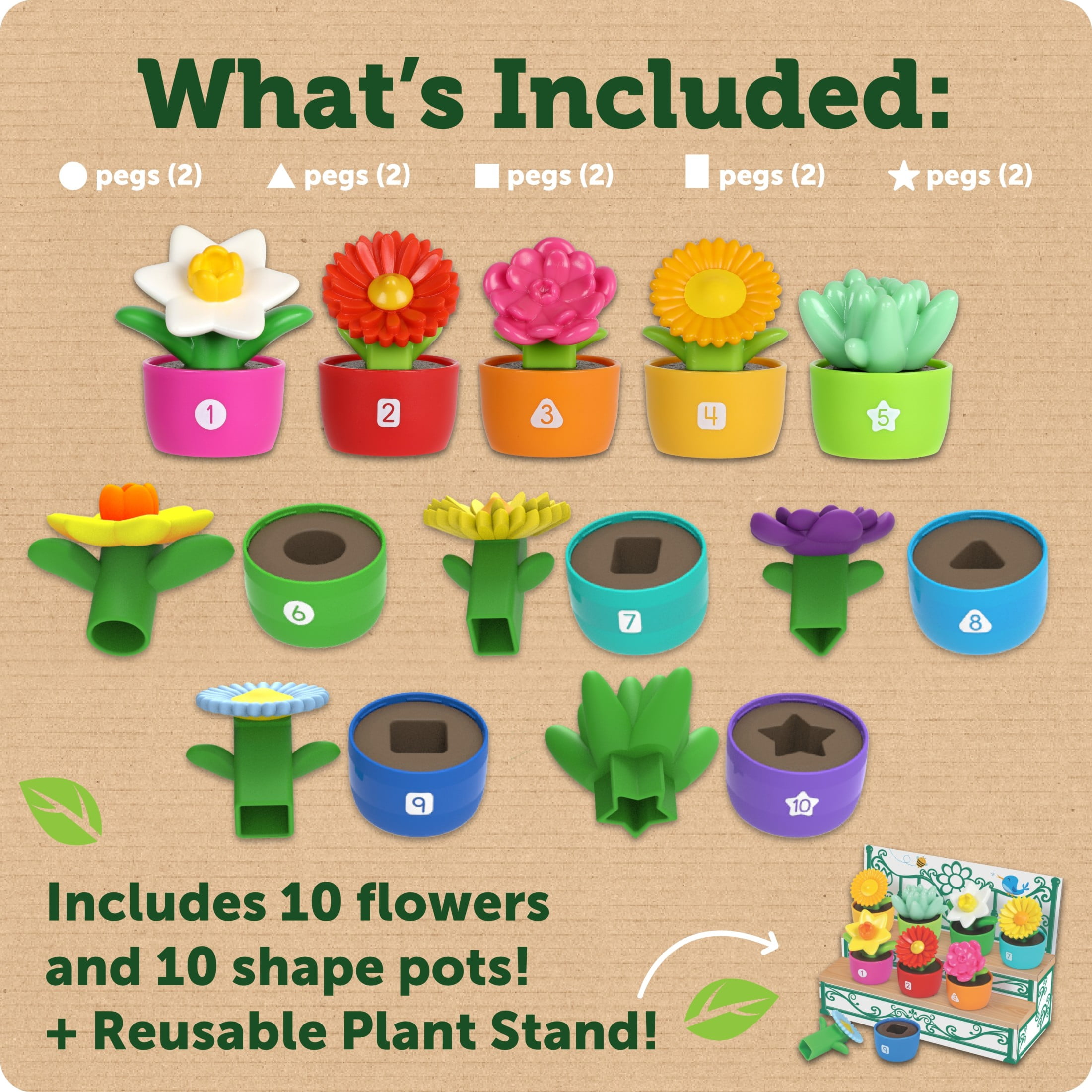 Learning Resources Shape & Color Garden - Sorting and Stacking Toys for Kids Ages 18 Months
