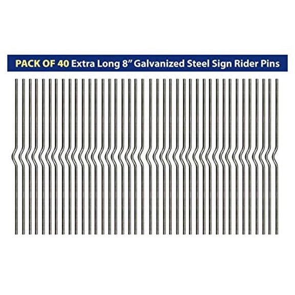 8" Yard Sign Pin Stakes: Metal Sign Rider Pins for Standard Corrugated Plastic Set of 40 Metal Rider Pins (40, 8")