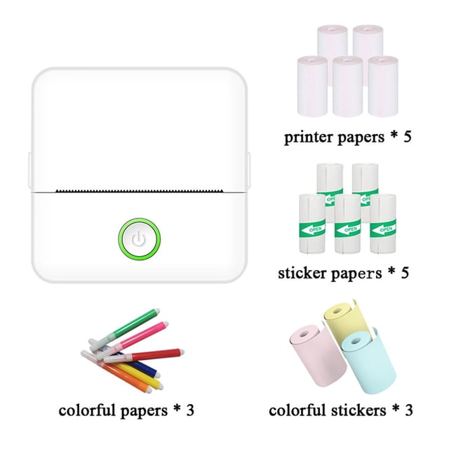 Kjfeif Sticker Printer, Mini Printer, Bluetooth Sticker Maker Machine with 1 Rolls Paper, Portable Print Pod for Study Notes, List, Picture, DIY Gifts for School Office Home