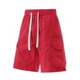 thumbnail image 3 of Shorts for Men Quick Dry Men's Cargo Shorts with Multi-pocket, Elastic Waist Straight Leg Shorts, Summer Fashion Casual Beach Short Pants Red 3XL, 3 of 8