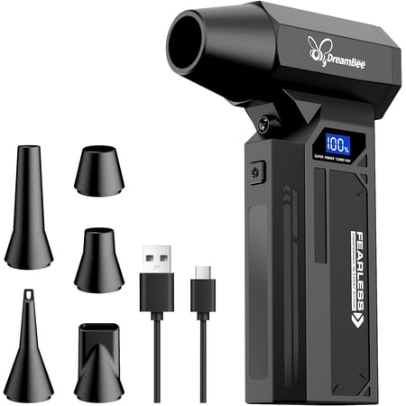 Compressed Air Duster, 150000RPM Super Power Electric Air Duster with LED Display, 4-Gear Rechargeable Air Blower with LED Light, Cordless Turbo Fan for Computer, Keyboard, Car, Home, Outdoor