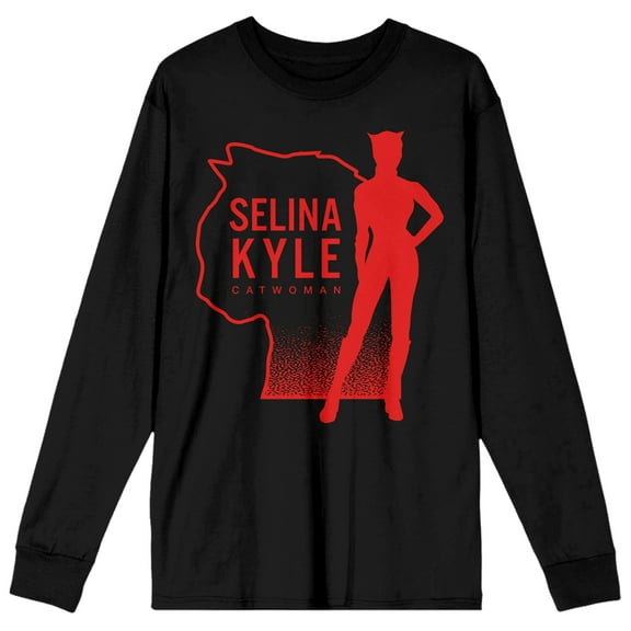 Cat Woman Silhouette Men's Black Long Sleeve Tee-3XL