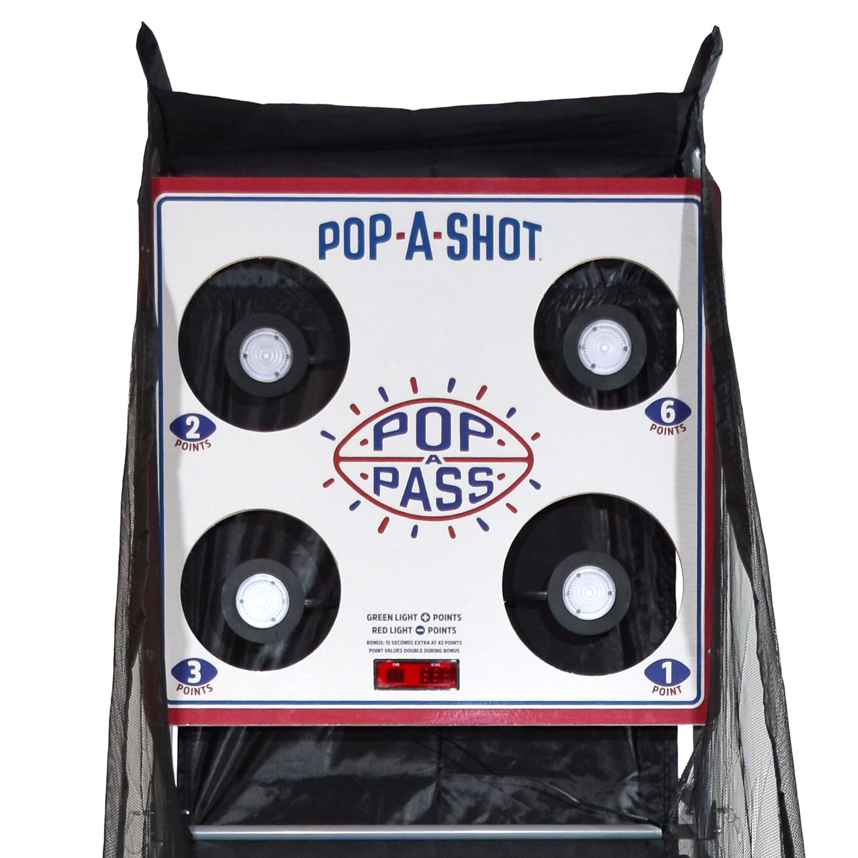 Pop-A-Shot | Official Pop-A-Pass Electronic Arcade Football Toss Game | 4 Inflatable Mini Footballs | Foldable, Portable, Tote Bag Included