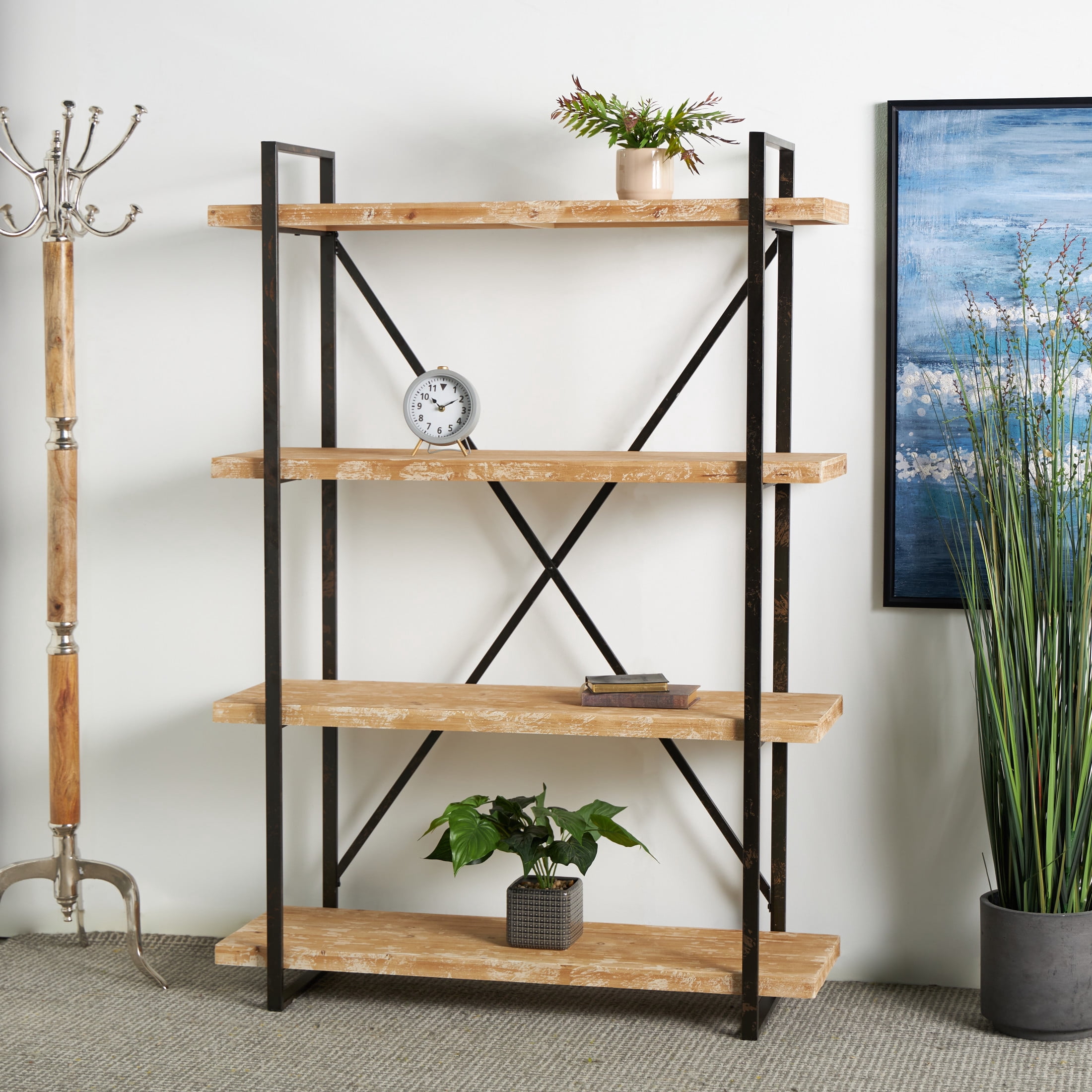 DecMode 47" x 67" Brown Wood 4-Tier Shelving Unit, 1-Piece