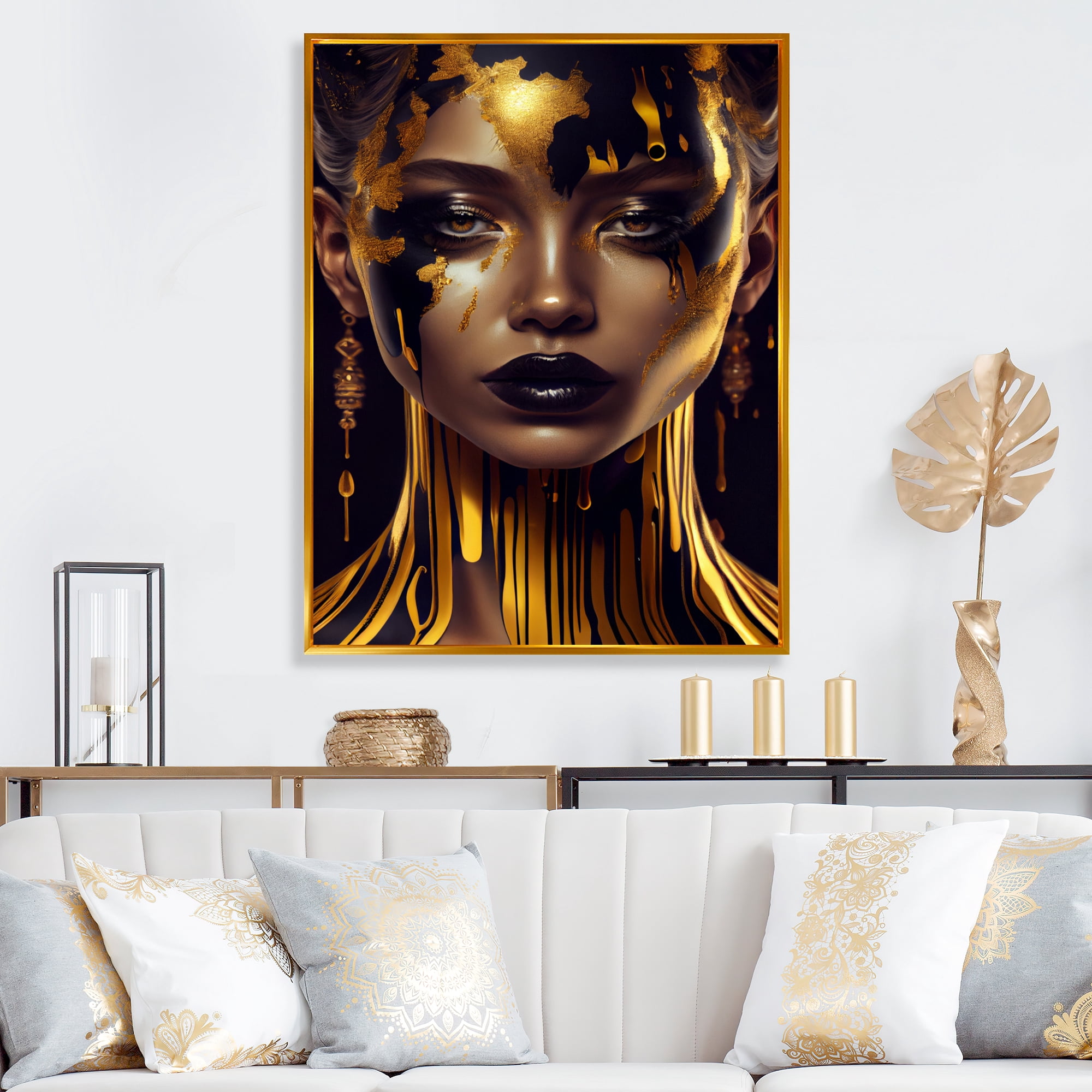 Designart Sensual Liquid Gold Woman V Floating Frame Wall Art