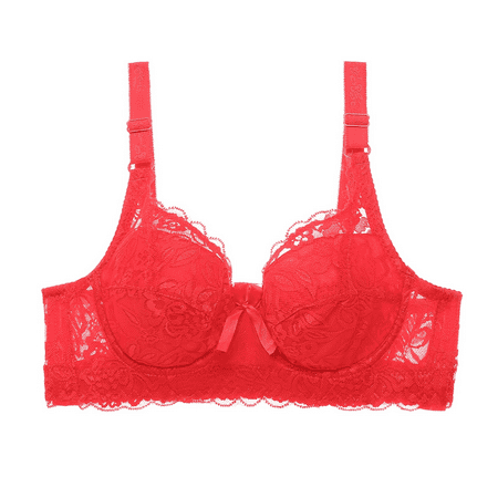 Fulorrnie Bras for Women Lift Underwire Supportive Push Up Front Closure Padded Full Coverage Balconette Bra  Red  75D