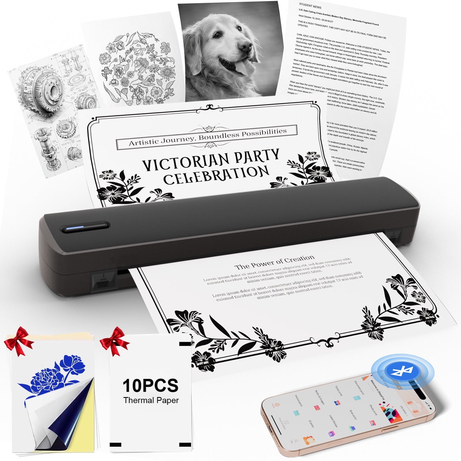 Portable Thermal Printer, Tattoo Stencil Wireless Bluetooth Printer Supports 8.5 x 11 Letter A4 A5 Sizes , Perfect for Tattooist Business Trip Travel Home Office , for Laptop Smartphone and PC