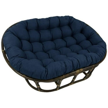 65 in. Rattan Double Papasan Chair with Outdoor Cushion, Blue