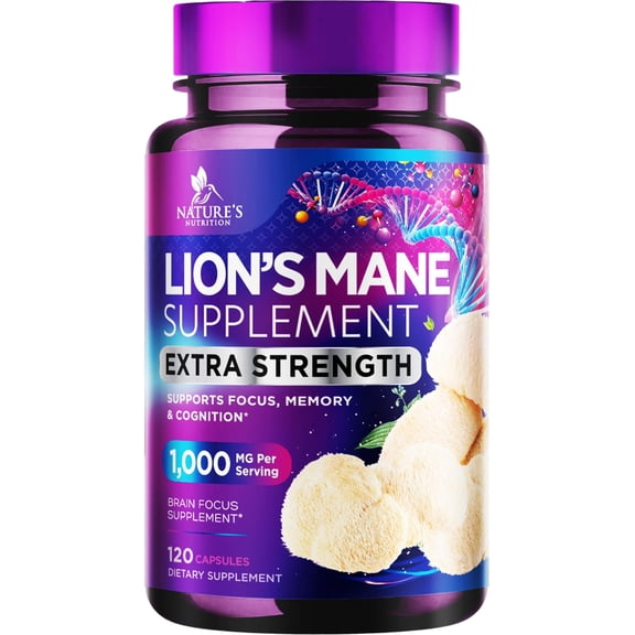 Lions Mane Mushroom Capsules - 1,000mg per Serving Lion’s Mane Supplement Capsules - Memory & Focus Support - Brain, Immune Health Support - Mushroom Powder Extract Vegan, Bottled in USA - 120 Count