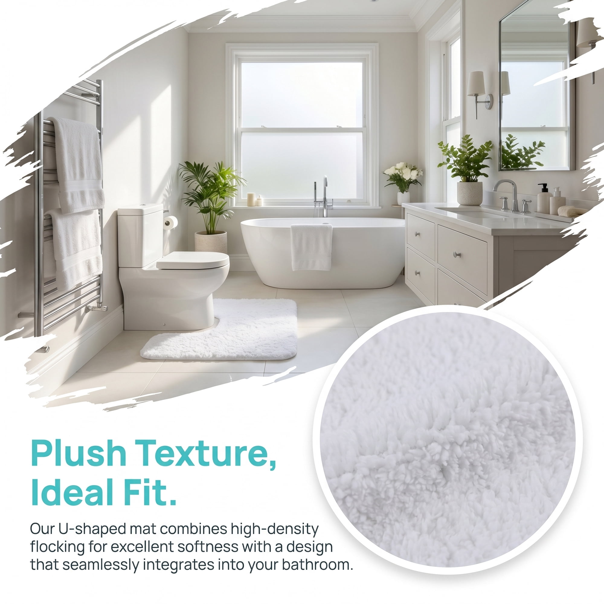 Unique Bargains U-Shaped Absorbent Non Slip Washable Plush Bath Mat White 20" x 20"