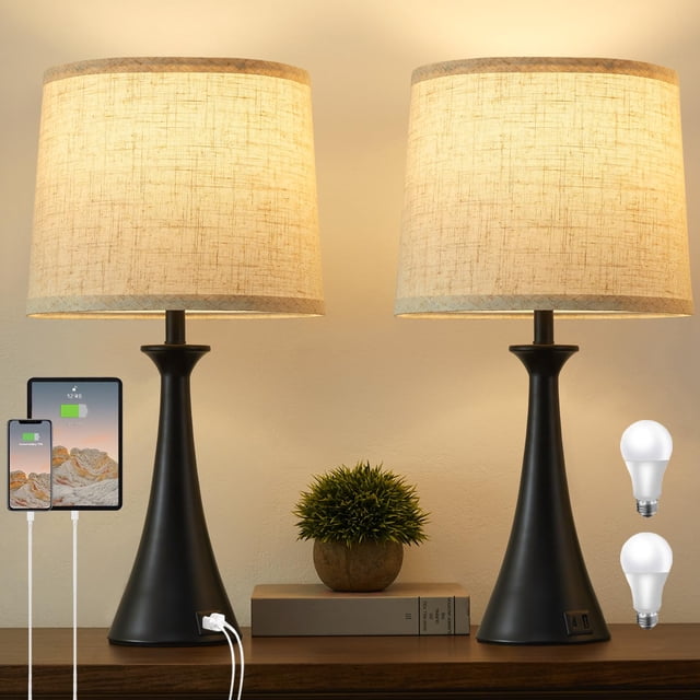 Lámpara Hikczc de 21" juego de 2 con puertos USB táctil, negra, 110 V