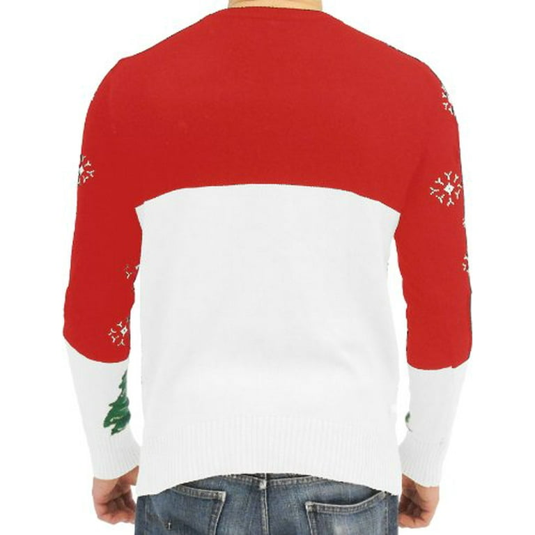 Ugly Adult Christmas Sweater Snowman Trees Red White with