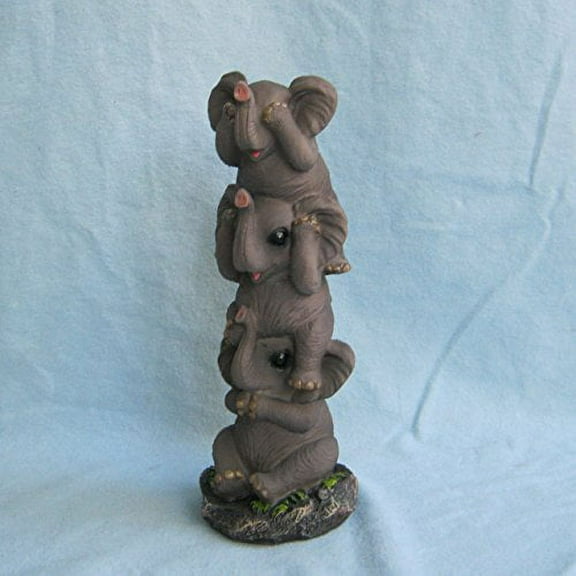 Stacking Baby Elephants See Hear And Speak No Evil Decorative Statue By DWK | Desktop Decor Sculpture For Safari Wildlife Lovers