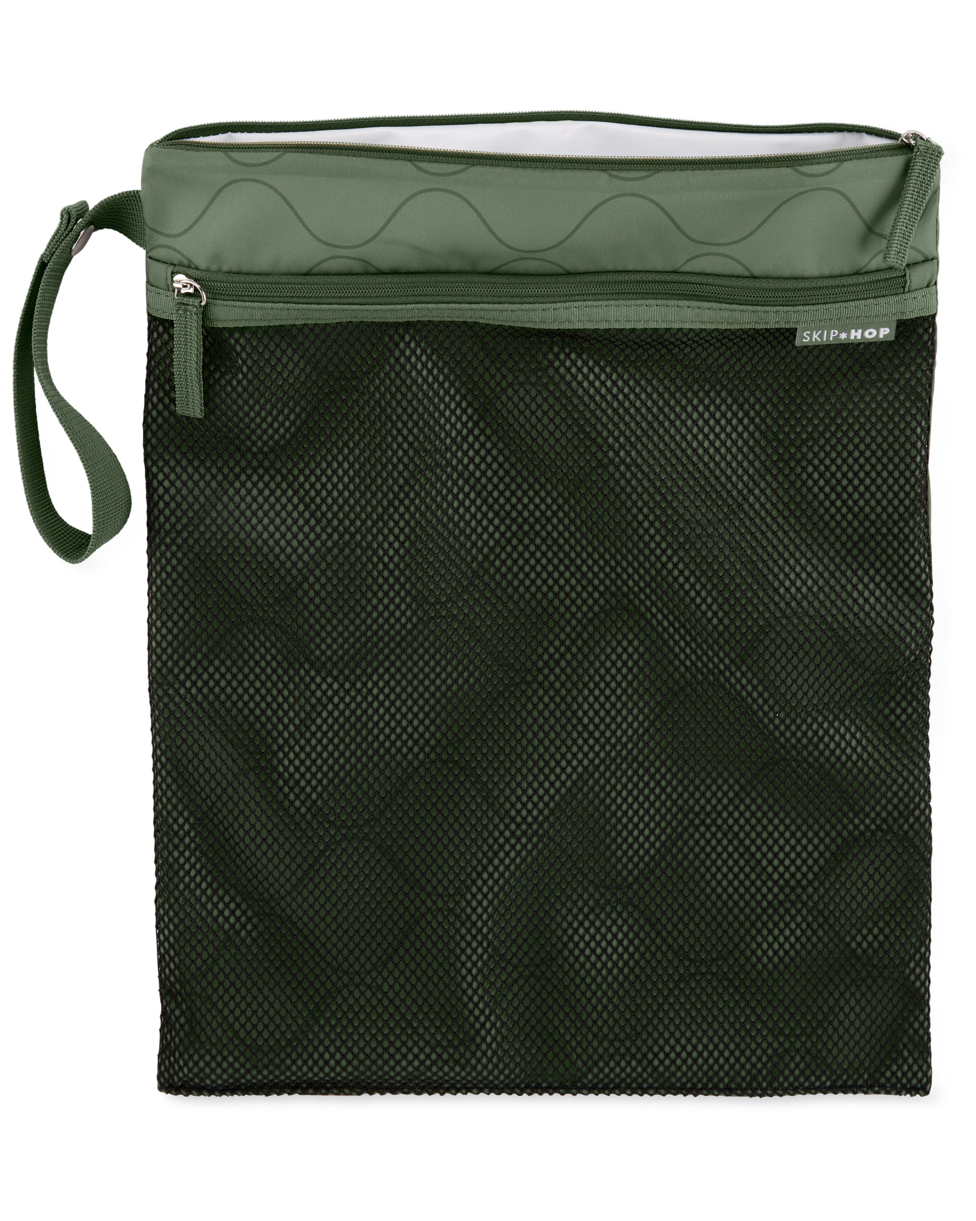 Skip Hop Wet Dry Bag, Dark Sage, Waterproof Diaper Pouch with Mesh Pocket