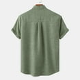 thumbnail image 4 of Amtdh Men's Trendy Base Shirt Short Sleeve Tees Casual Fashion Blouse Vintage Fashion Summer Clothing Buttton Stand Collar Shirts Cotton Linen Solid Tops Green XXL, 4 of 7