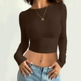 thumbnail image 2 of MIASHUI T-Shirt à Manches Longues Court Ajusté Col Rond Uni pour Femmes Couche de Base Café,TG, 2 of 4