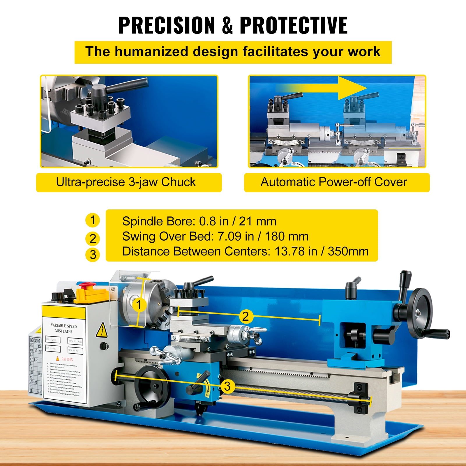 KFFKFF Metal Lathe 7" x 14", Bench Top Metal Lathe, Mini Metal Lathe 0-2250 RPM Variable Speed,Mini Lathe with 4" 3-jaw Chuck, Benchtop Lathe, for Various Types of Metal Turning