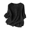 thumbnail image 2 of Black Shirts for Women Fashionable Casual Solid Color Pleated Cotton and Linen Tops Shirts and T Shirts, 2 of 6
