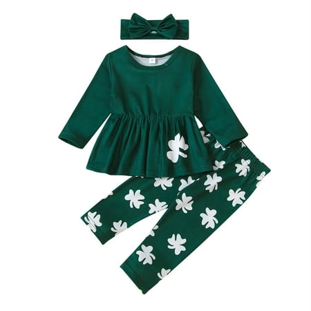 

Toddler Outfit Sets For Teens Baby Girl 3Pcs Headband Green Long Sleeve Top And Pants Holiday Baby Kids Clothes Suit
