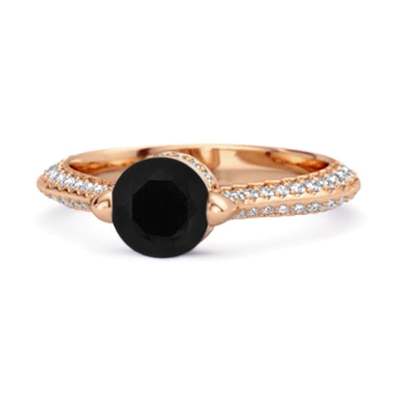 Mooneye 925 Sterling Silver Rose Vermeil 0.25 Ctw Black Spinel Solitaire Accents Women Gifts Ring