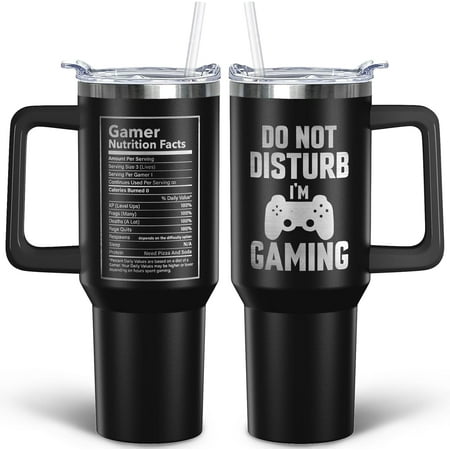40 oz Gaming Tumbler With Handle and Straw 30oz Insulated Stainless Gaming Tumbler Coffee Travel Mugs Cup Water Bottle Game Lovers Gifts for Men Boys