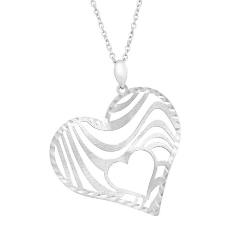 Textured Swirl Heart Pendant Necklace in Sterling Silver