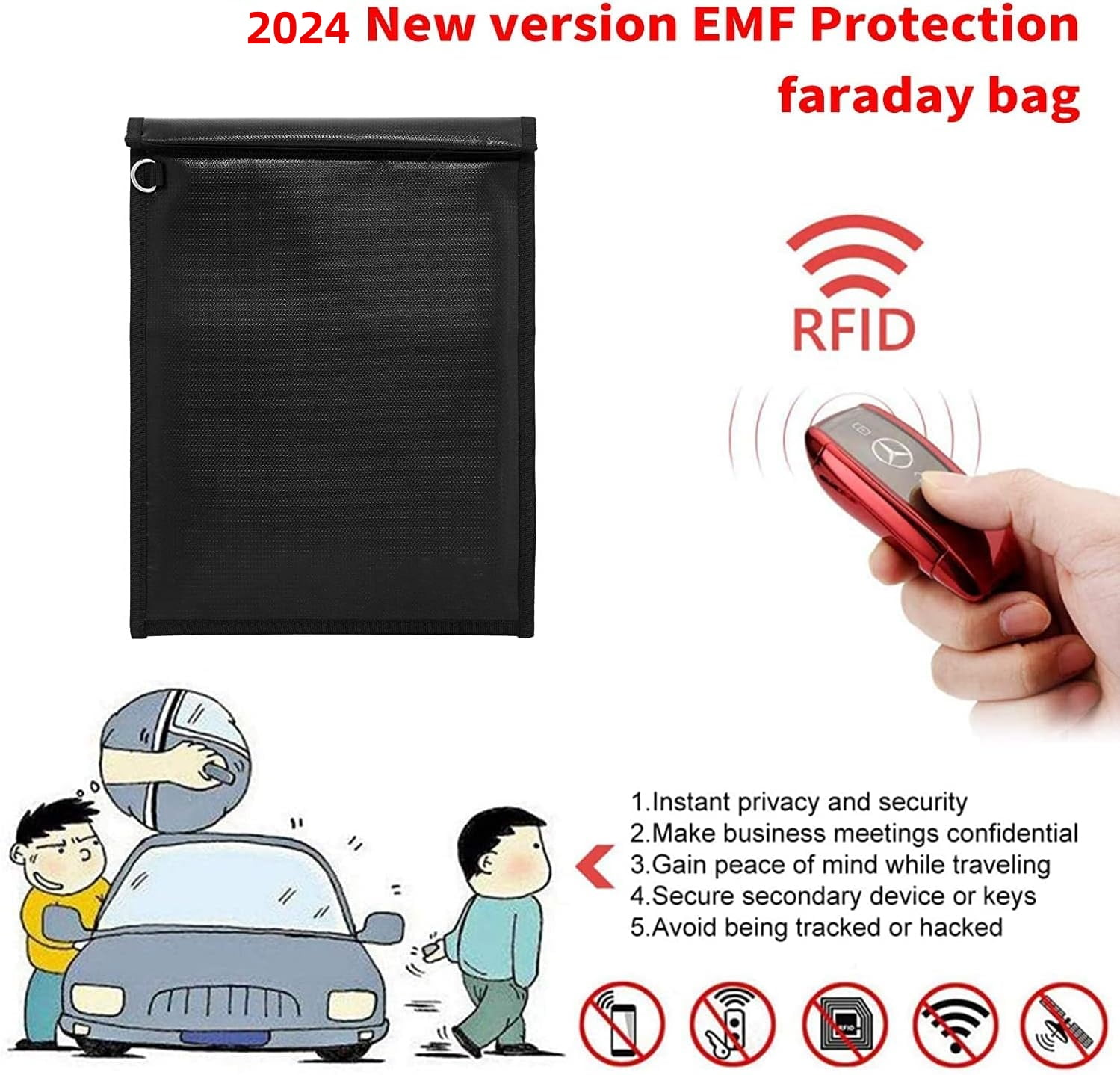 3 Pack Faraday Bag for Laptops & Tablets & Car Keys, Faraday Pouch for Car Keys, Car Key Signal Blocker Pouch, Fireproof & Waterproof Signal Blocking Pouch, RFID Key Pouch（Black）