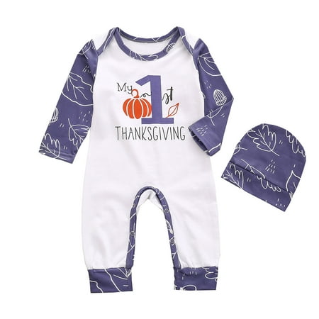

Dadaria Baby Girls Bodysuits 0-24M Newborn Infant Baby Boys Girls Letter Thanksgiving Romper Jumpsuit+Hat Outfits White 100 Boys Girls
