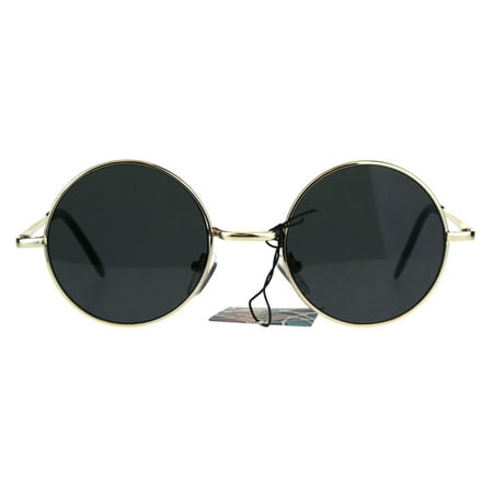 Flat Panel Classic Round Circle Lens Hippie 70s Sunglasses Gold