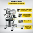 thumbnail image 6 of VEVOR Commercial Stand Mixer, 20Qt Stainless Steel Bowl, 1100W 2 in 1 Multifunctional Electric Food Mixer with Meat Grinder & 3 Speeds, Dough Hook Whisk Beater Included, Perfect for Bakery Pizzeria, 6 of 9