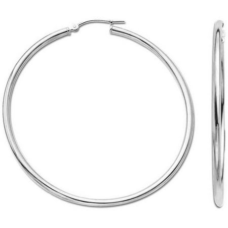 Simply Gold 14kt White Gold 2mm x 50mm Polished Hoop Earrings