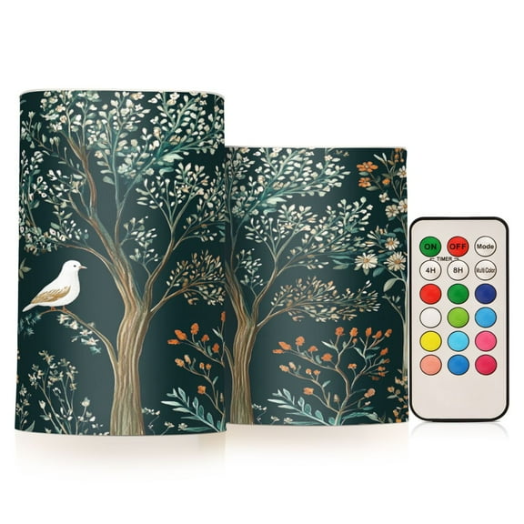Yayeee Flameless Candles with Remote Flickering Battery Operated Multi Color Changing, Floral Forest Scene