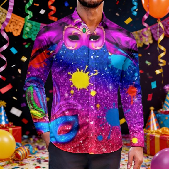 Mens Shirts Casual Carnival Business Long Sleeve Button Down Lapel Top Stylish Daily Wear Comfortable Dress Shirt for Men A L